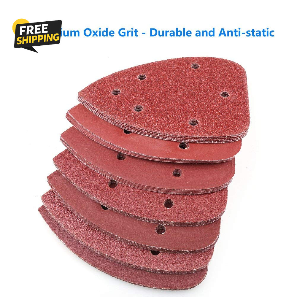 Mouse Sander Sandpaper, 70PCS, 6 Hole Triangle Sanding Pads for Ryobi Detail