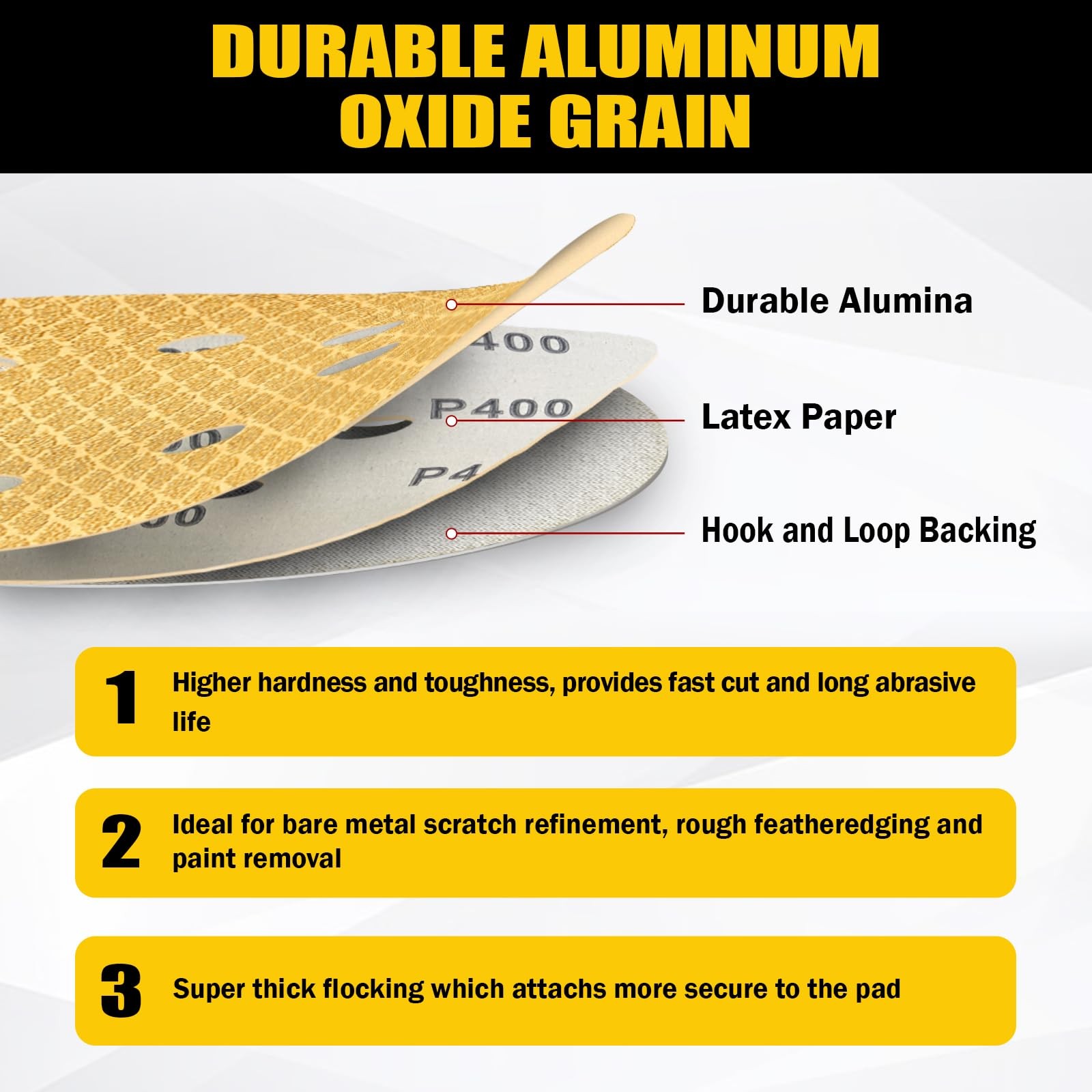 Huzeew 60Pcs 6 Inch 6-Hole Hook&Loop Sanding Discs, 60 Grit Diamond Yellow Sa…