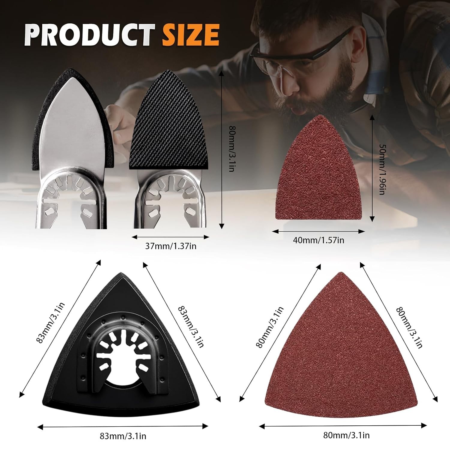 162pcs Oscillating Tool Sanding Triangle Finger Kits, Black