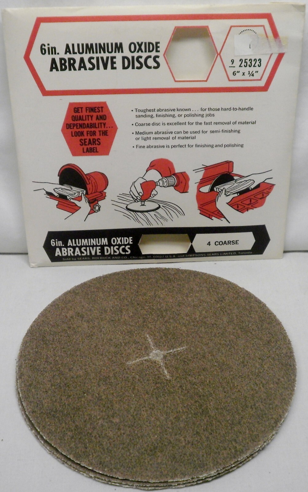 Vintage Sears 6” Aluminum Oxide Abrasive Discs 4 Coarse 925323