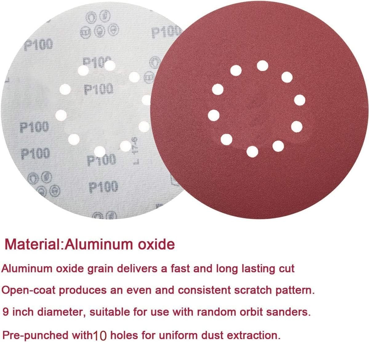 50 PCS 9-Inch 10-Hole Hook-and-Loop Sanding Discs for Drywall Sander -10 Pack…