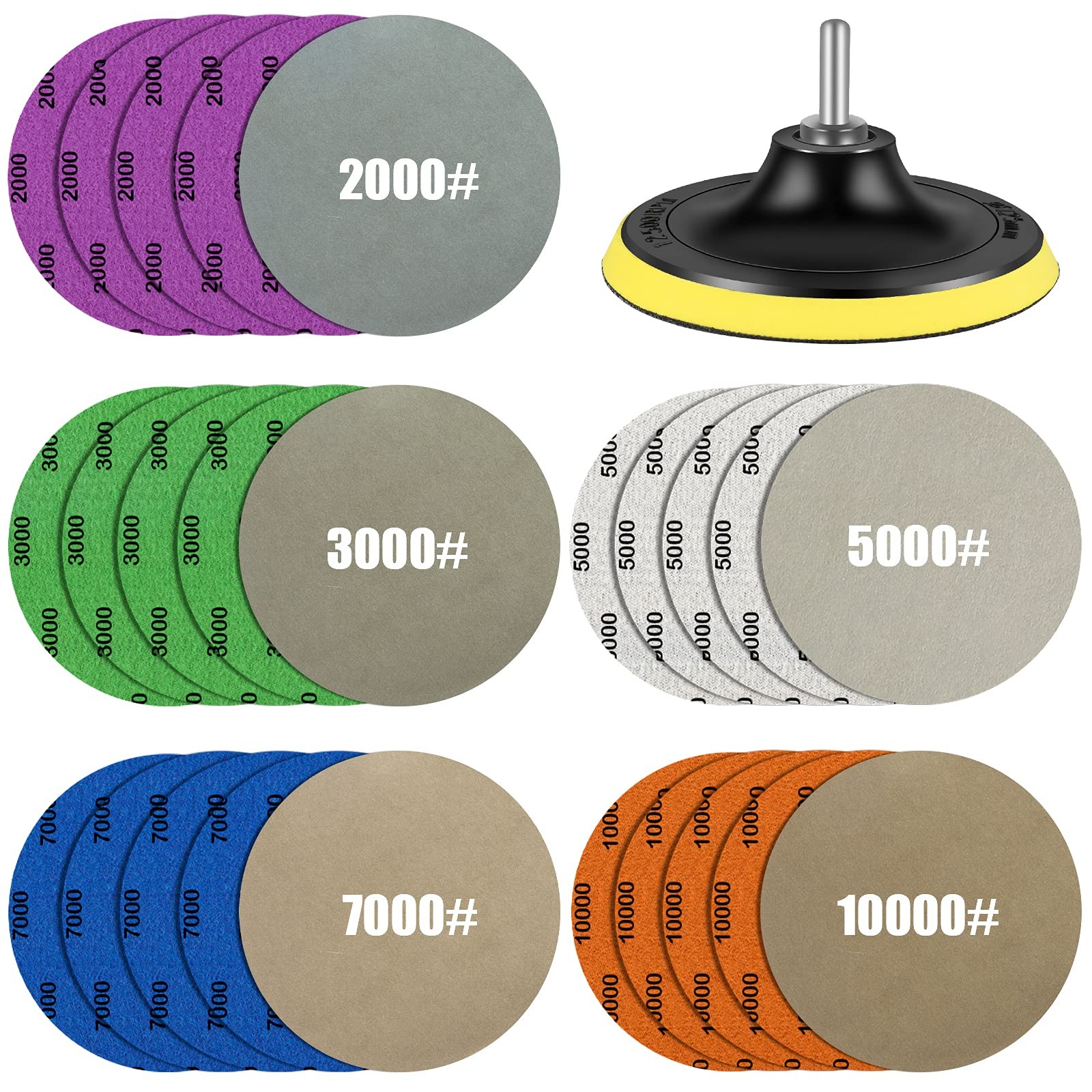 Water Grit Sandpaper 2000/3000/5000/7000/10000 and 5-inch Backing Pad Set, We…