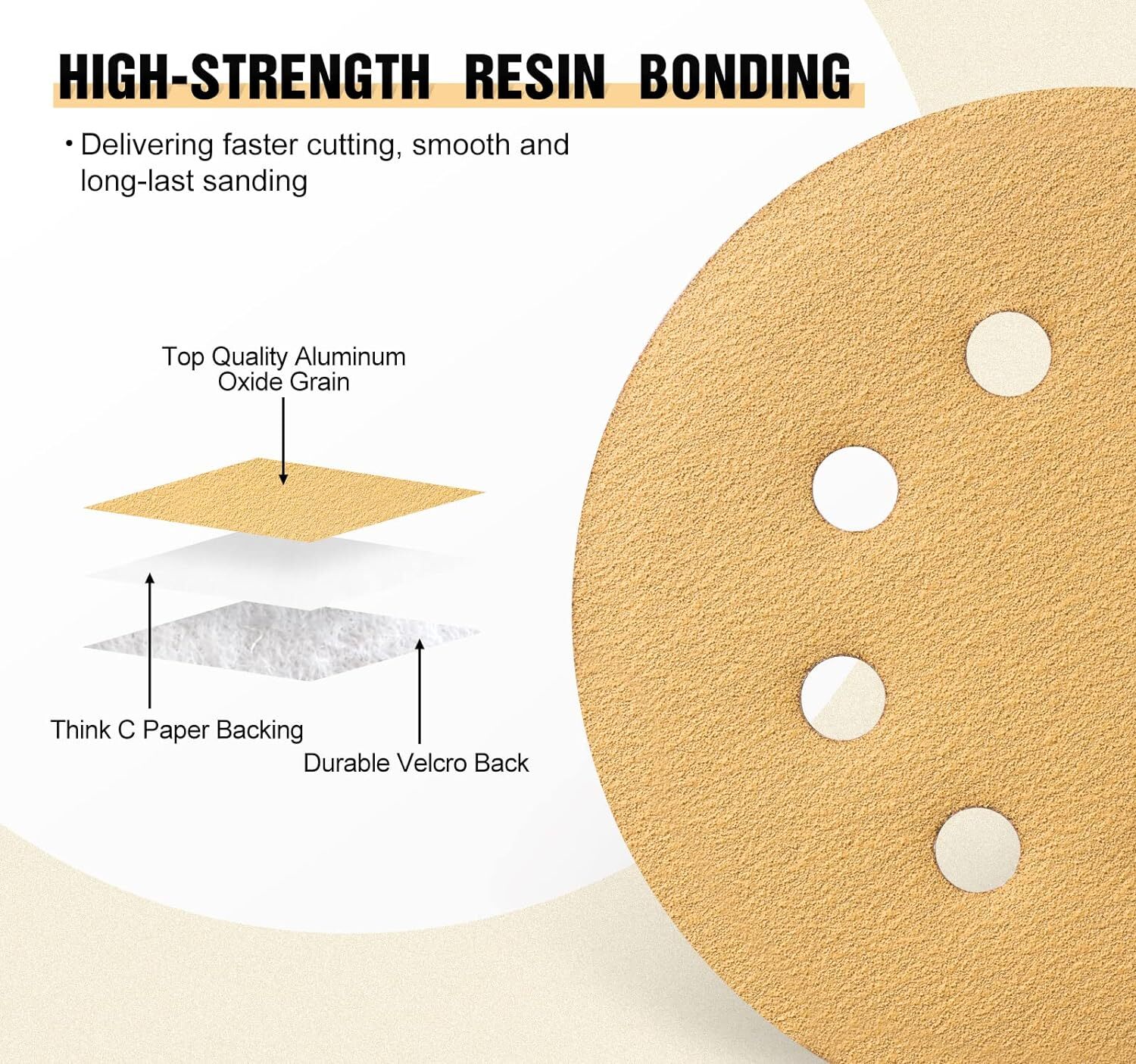 200PCS Sanding Discs 320 Grit 8 Hole 125mm Hook & Loop Sandpaper for DA Sanders