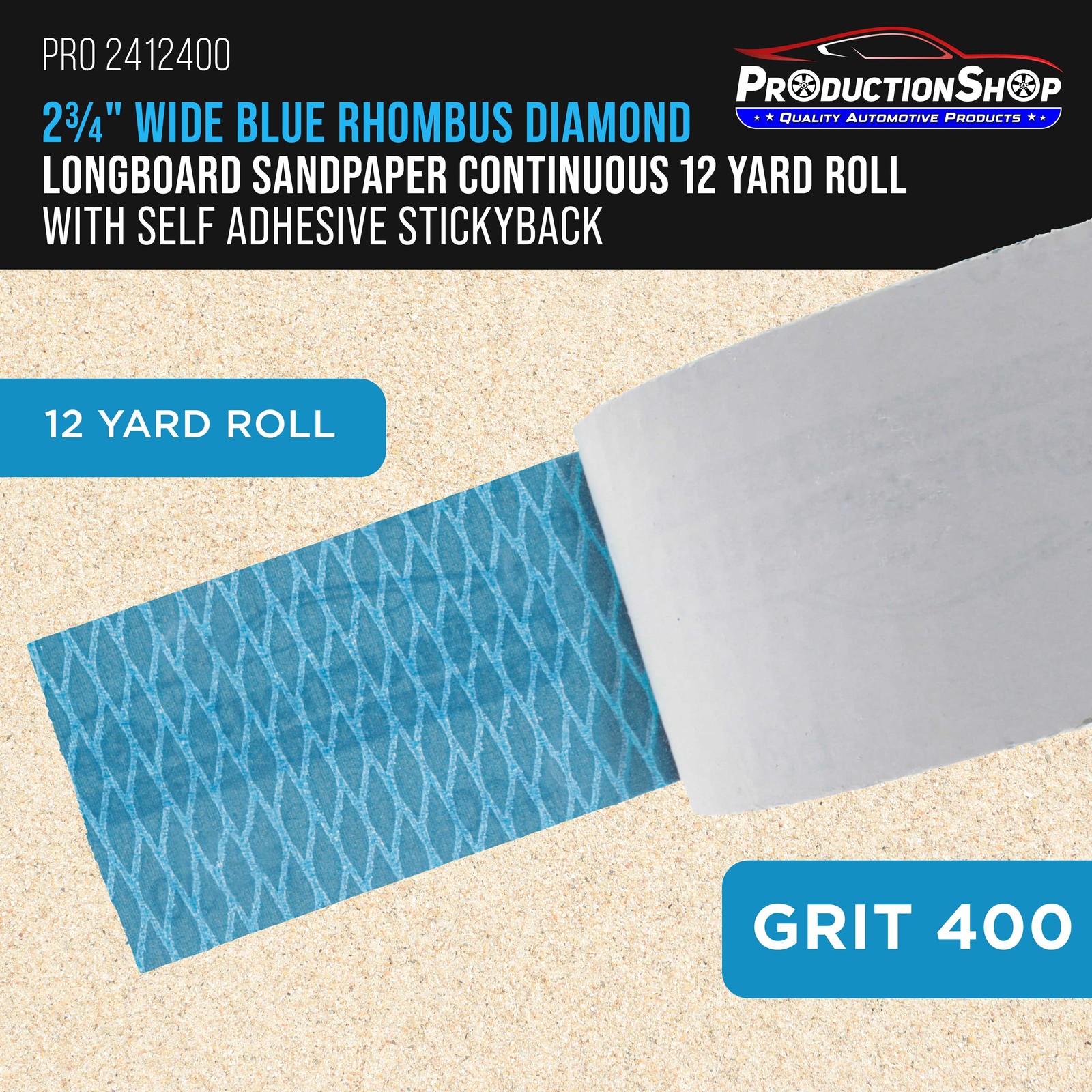 400 Grit PSA Diamond Shape Longboard Sandpaper 2.75″x 12 Yard Roll Self Adhesive