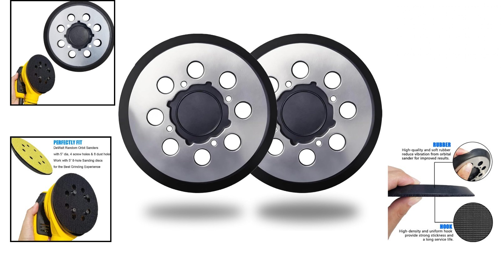 Replacement Sander Backing Pads for DeWalt 5 Inch Random Orbiters 2 Pack
