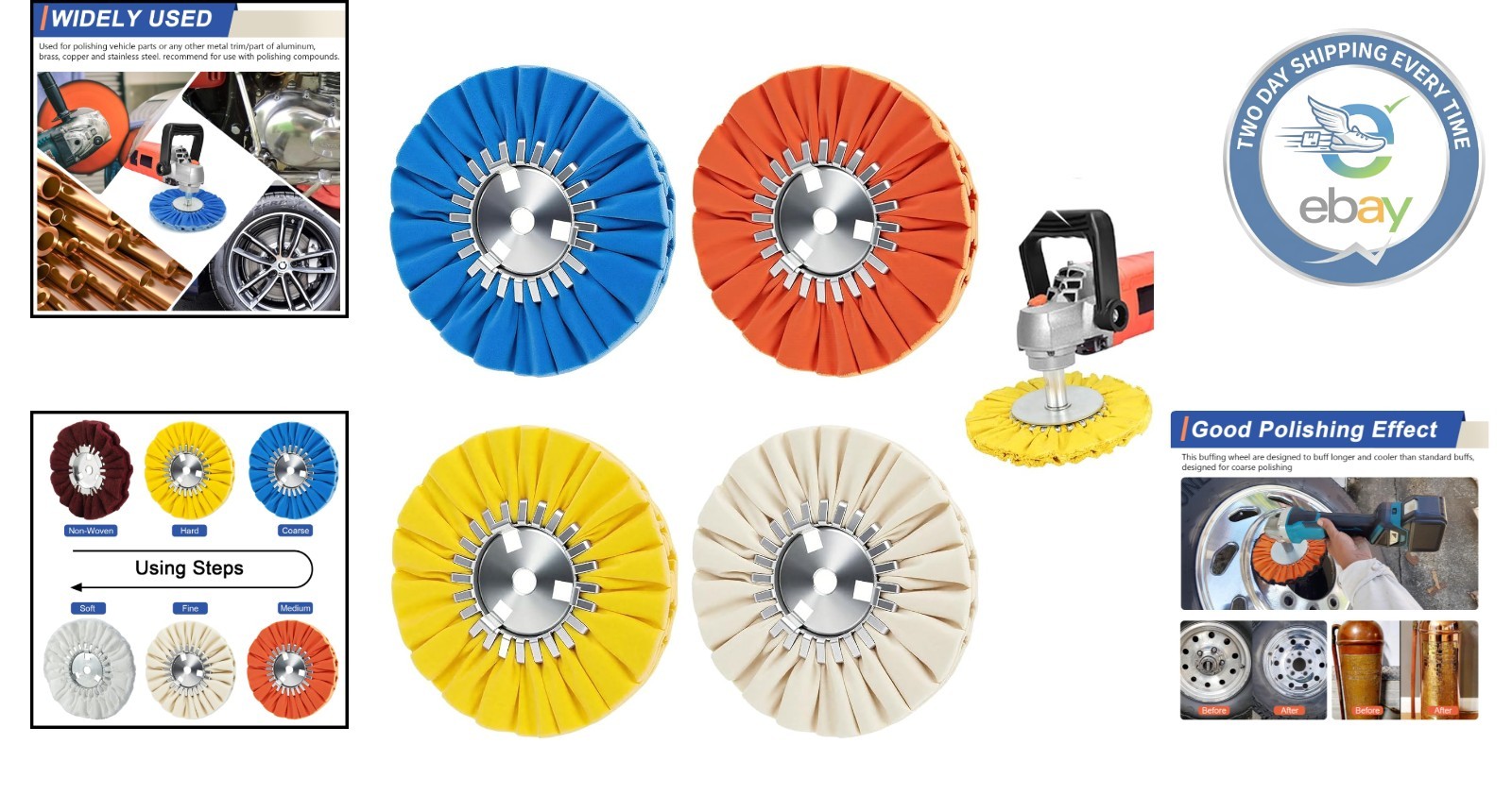 Multi-Color Airway Buffing Wheels Set – 8″ Diameter, 12-Ply for Angle Grinders