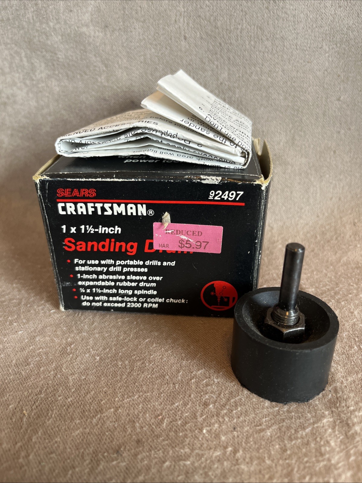 VTG Sears Craftsman 1″x 1-1/2″ Sanding Drum 9-2497 w/ original box & instruction