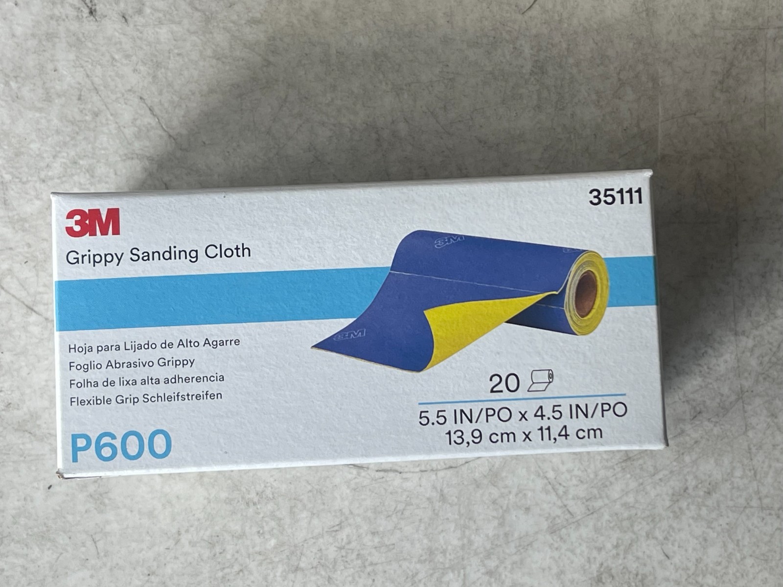 3M Grippy Sanding Cloth 35111 P600 Grade 5.5 In x 4.5 In 20 Sheets