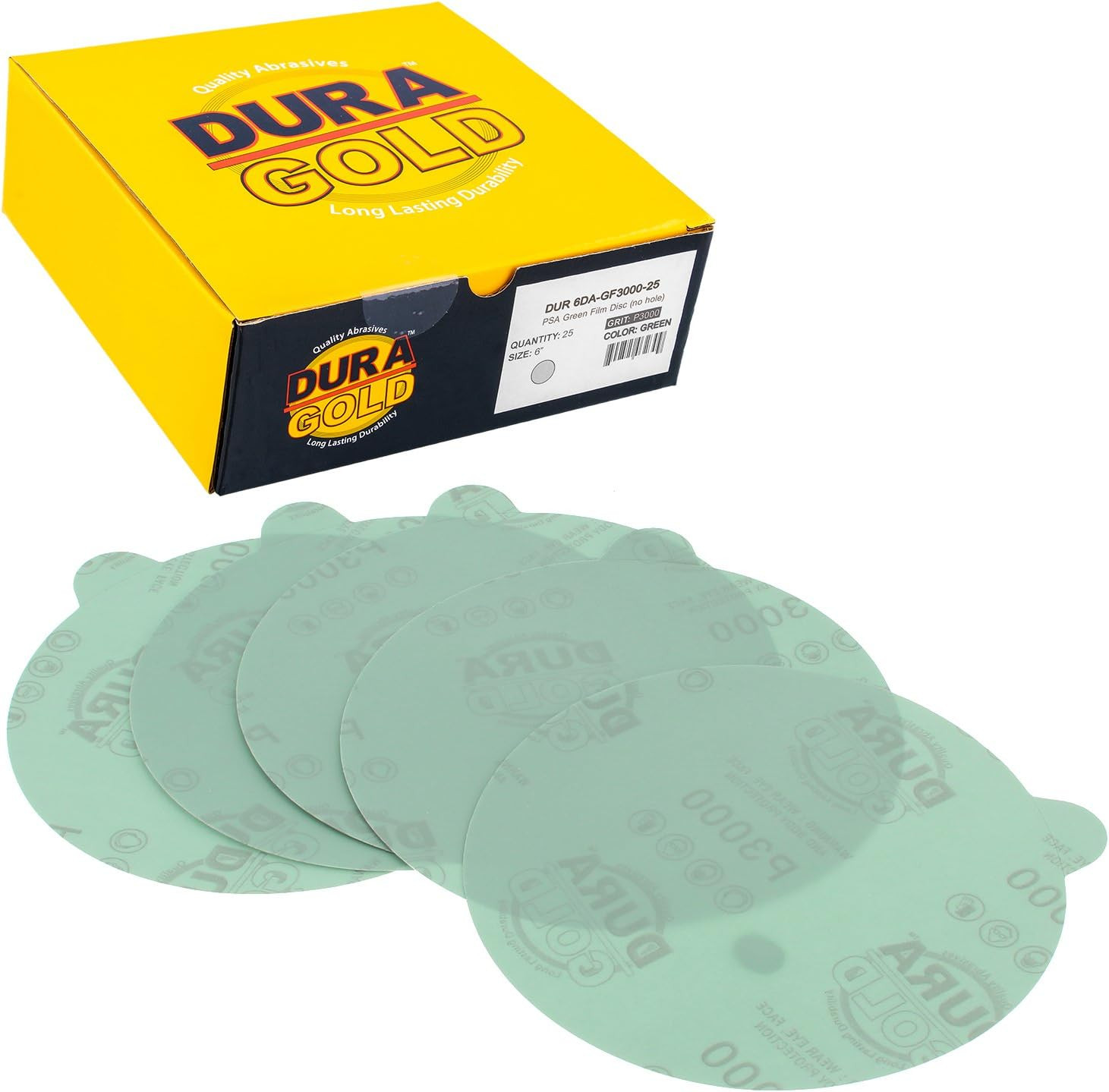 Premium 6″ Green Film PSA Sanding Discs – 3000 Grit (Box of 25) – Self Adhesive