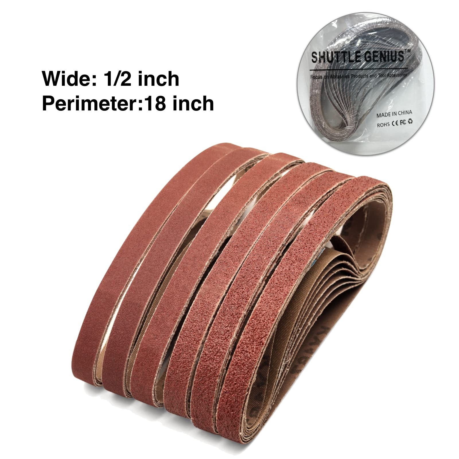 48pcs 1/2×18 Sanding Belts 40-240 Grit Aluminum Oxide Mini Air Belt Sander