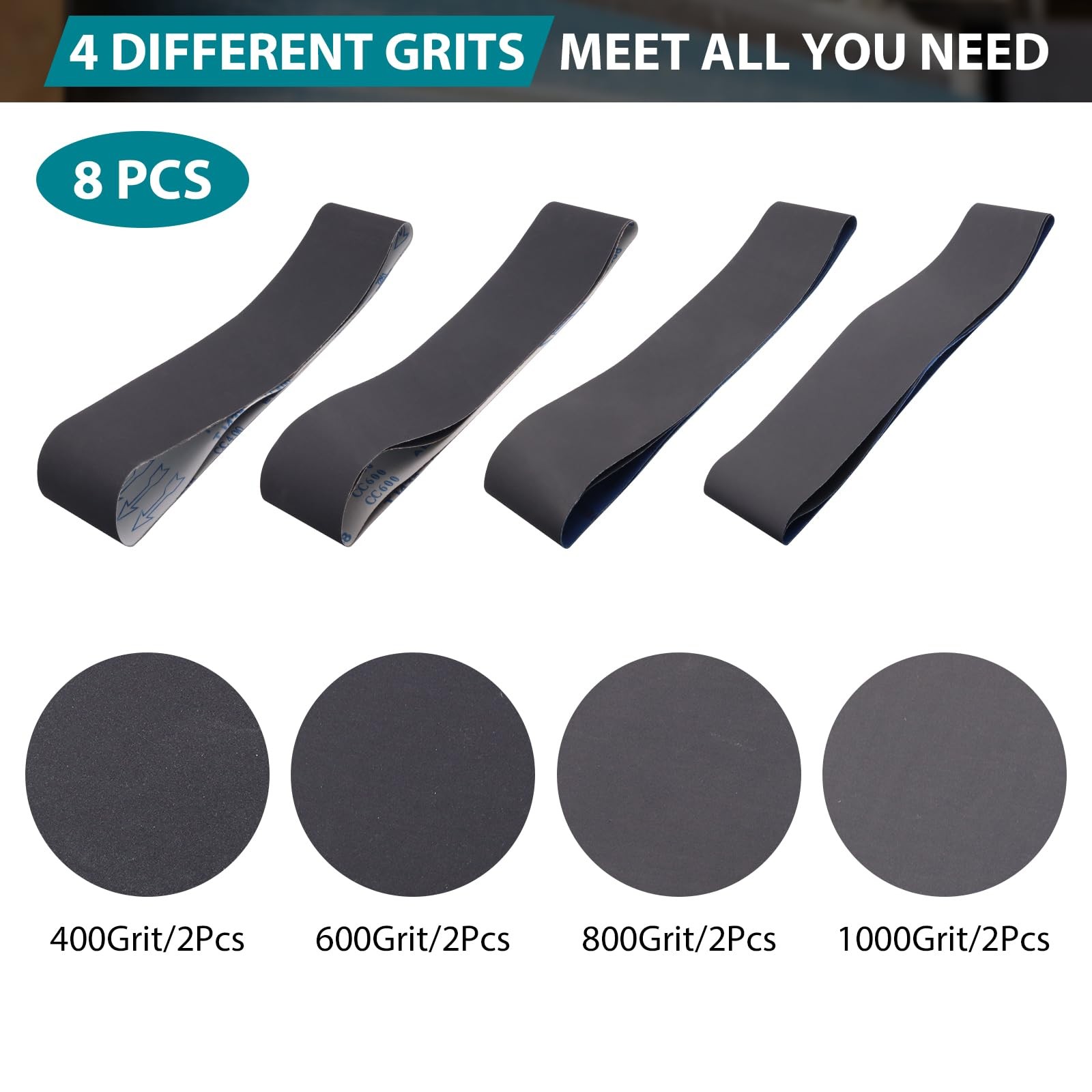 8 Pack 4×36 Inch Silicon Carbide Sanding Belts, 2 Each of 400 600 800 1000 Gr…