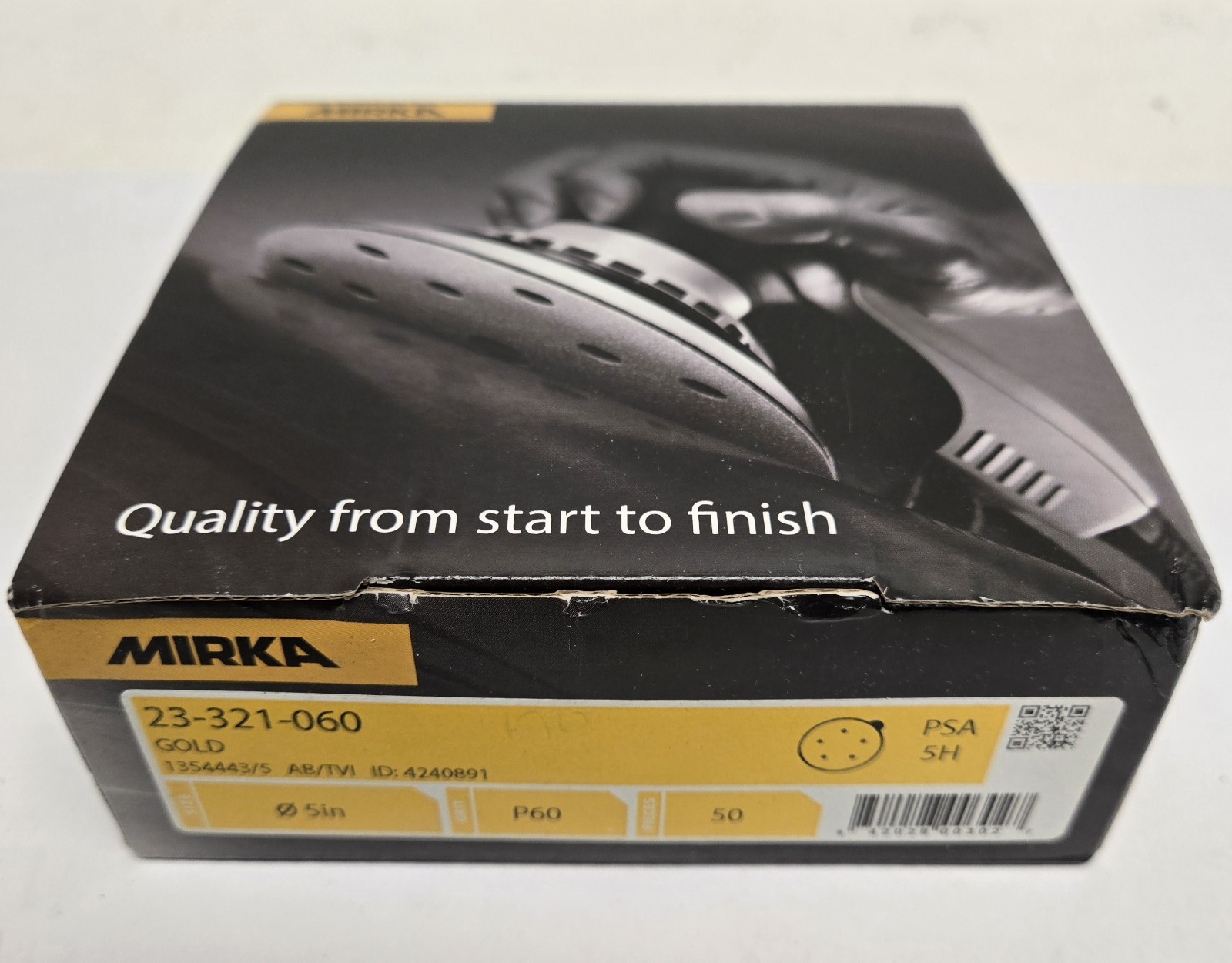 MIRKA SANDING DISCS 23-321-060. 5″ GOLD, 5 HOLE, P60 GRIT. BOX OF 50.