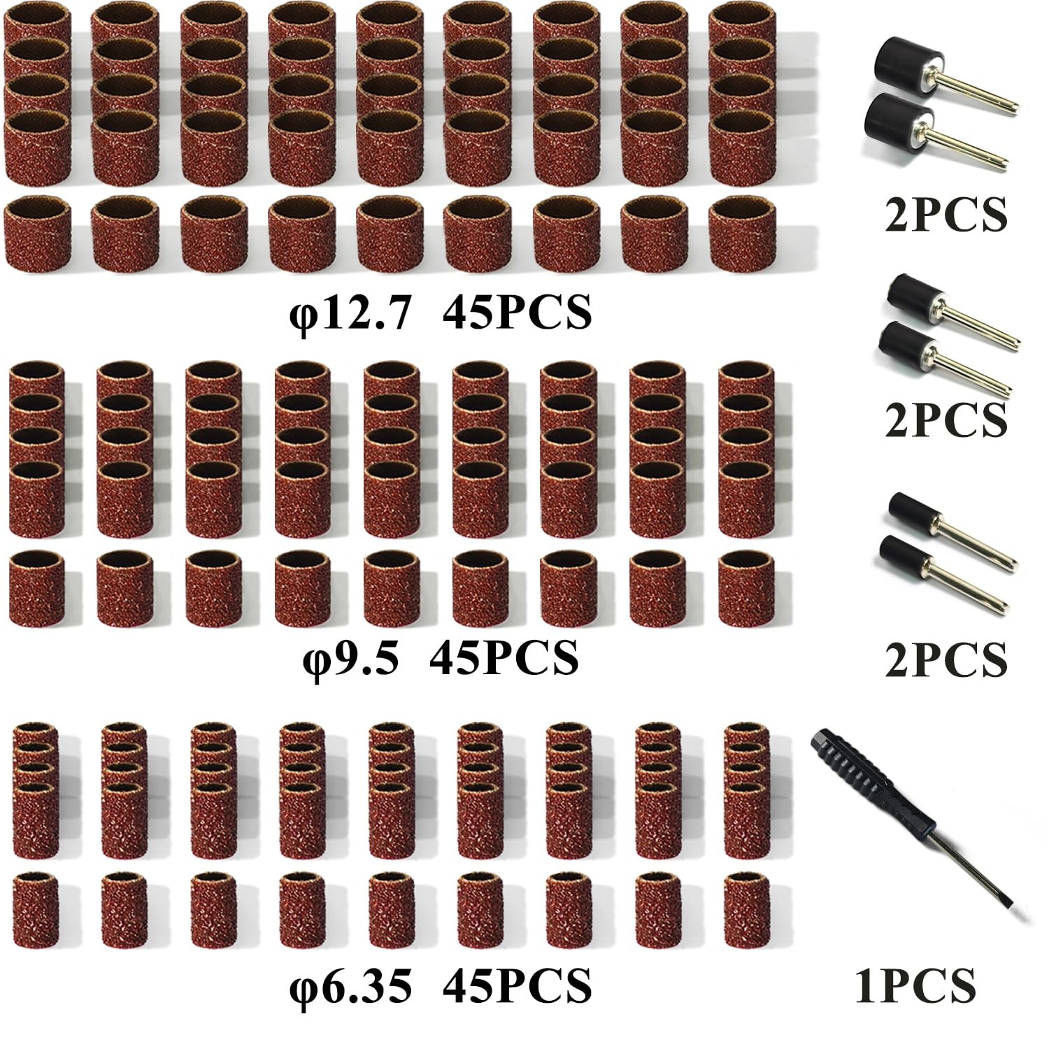 Asieg Tool Sanding Drum Kit 142Pcs 80Grit, 1/2″ & 3/8″ & 1/4″ Diameter Drum Sand