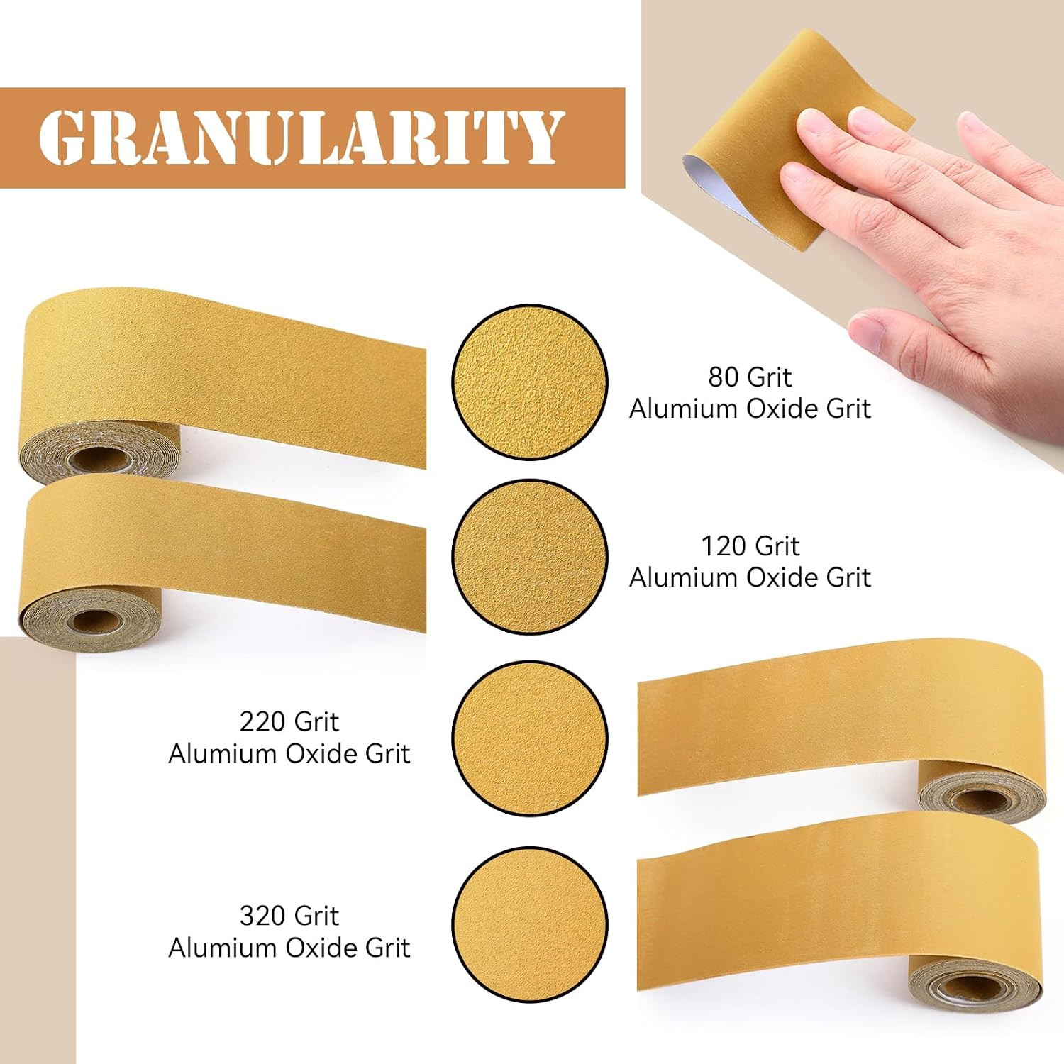 8 Rolls 40 Yards 80, 120, 220, 320 Grit Continuous Sandpaper Roll 2-3/4″ Wide