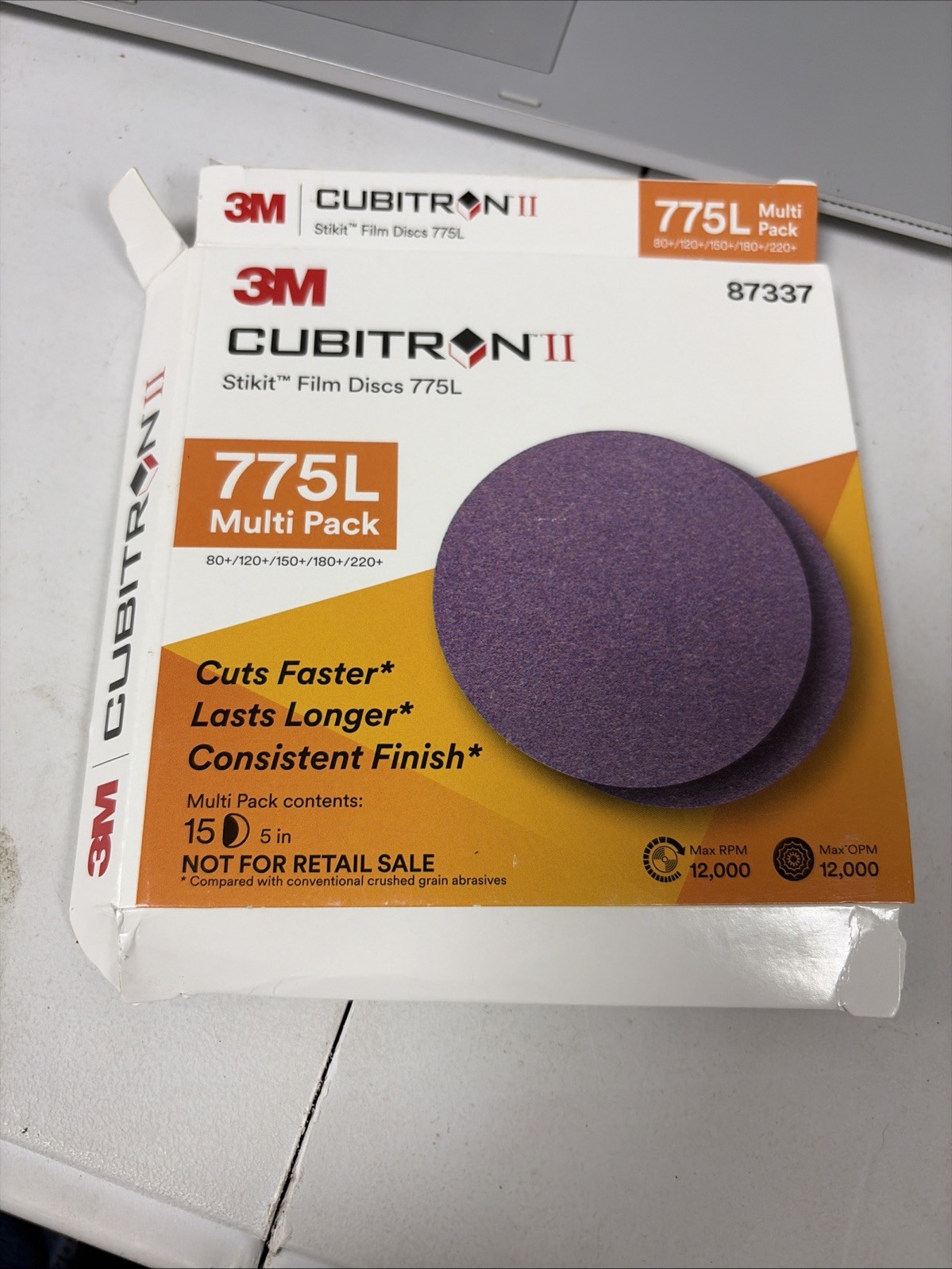 3M Cubitron II Stikit Film Disc 775L, 87337, 5 in x NH, 80+ to 220+