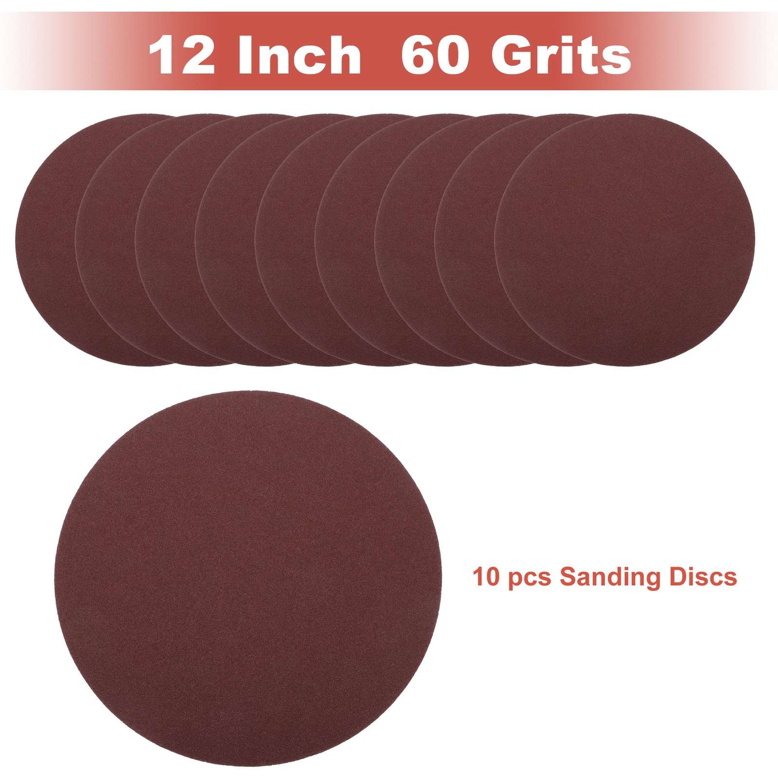 Universal 12″ Sanding Discs Round Hook and Loop Sandpaper 60 Grits Pack of 10