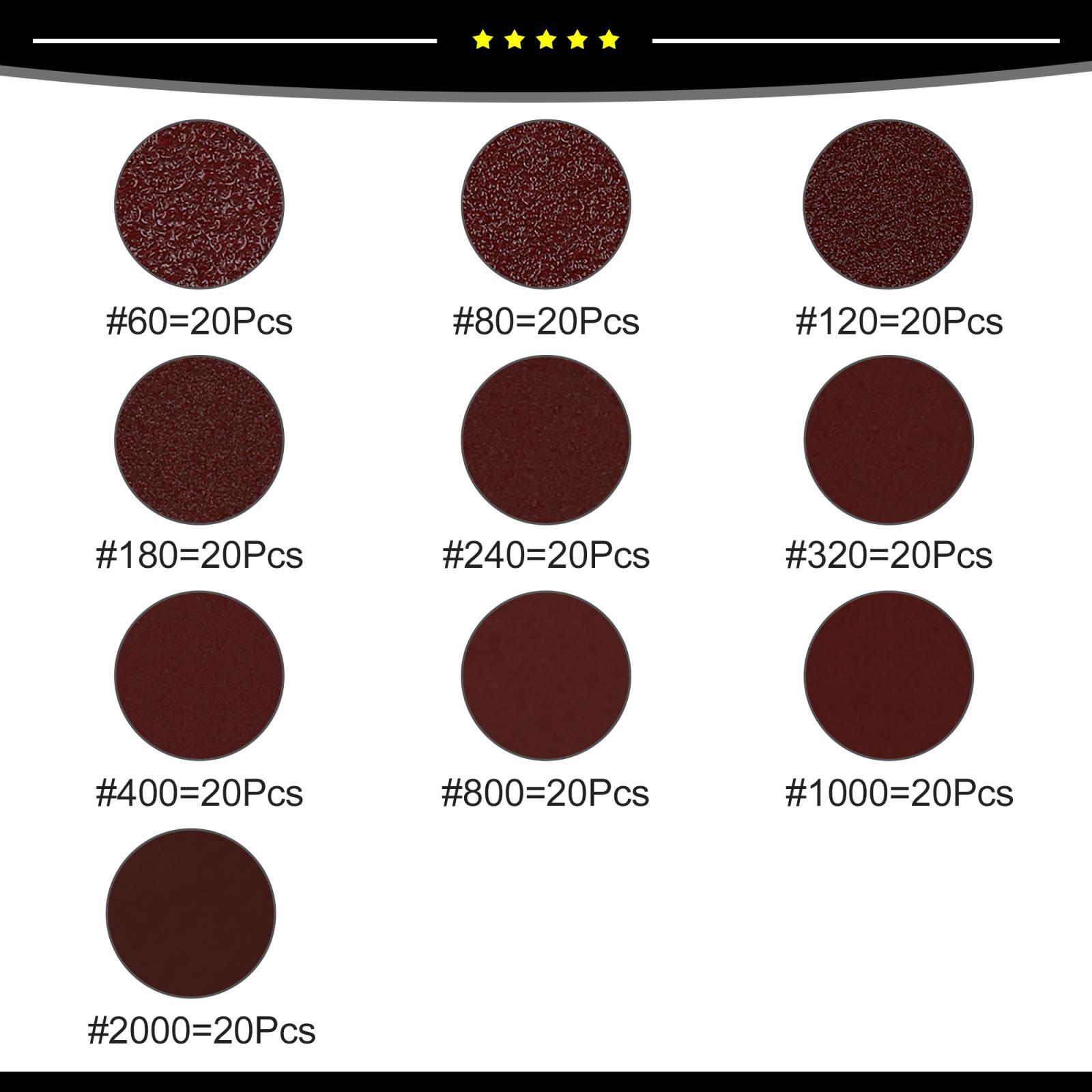 Universal Piece of 200 2 Inch Hook and Loop Sanding Discs Pads 60 80 120 180 240