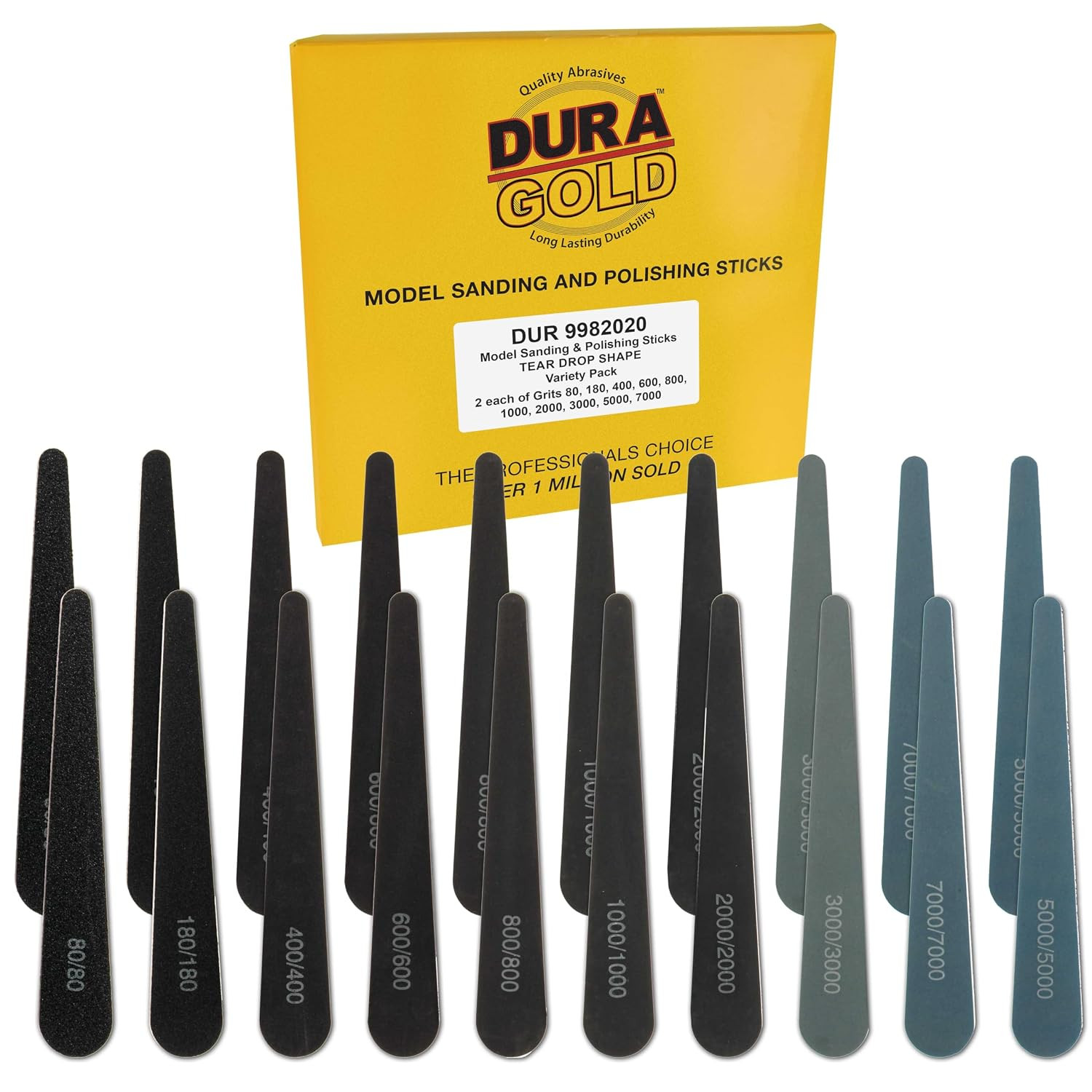 Sanding Sticks and Polishing Sticks for Plastic Models, Pack of 20-2 Each of 10
