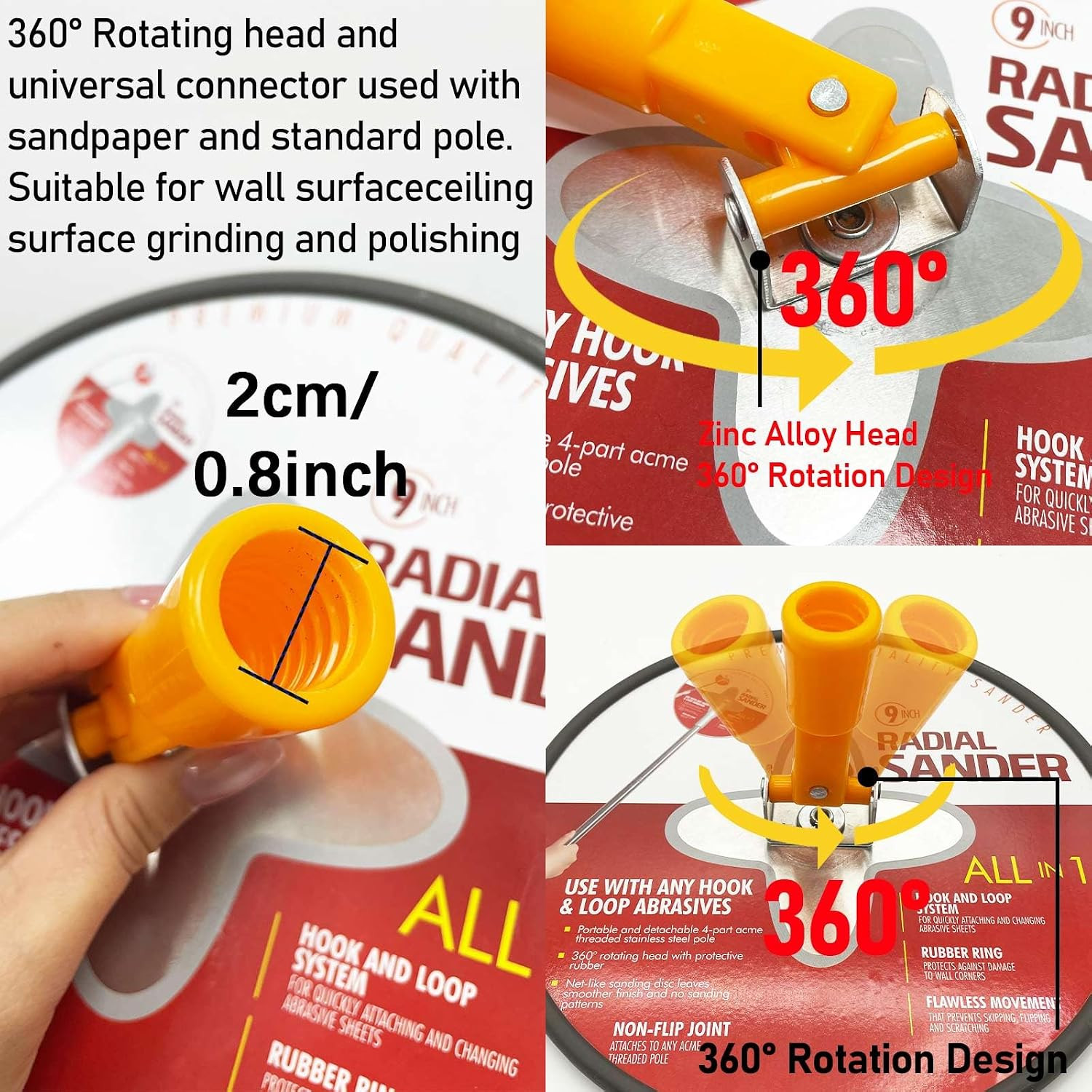 Drywall Sander 9 Inch Radial round Pole Sander with 11Pcs Sanding Discs Hook