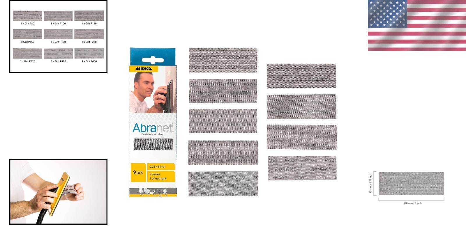 Abranet Net Sheets Set – 2.75×8 in, 9 Assorted Grits for Cleaner Work