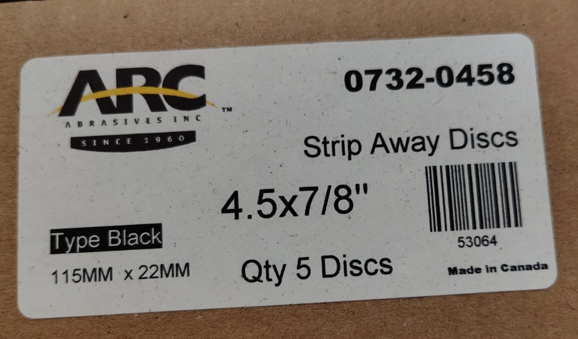 ARC ABRASIVES 0732-0458 4-1/2″ X 7/8″ Strip Away Discs Extra Coarse BLACK 10 PCS