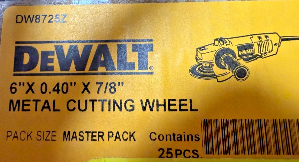 DEWALT, DW8725Z, 6″ x .045 x 7/8″, Arbor Metal, Cut-Off Wheel, Box of 25