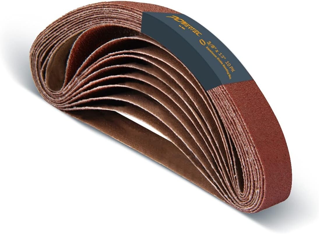 POWERTEC 401308 Universal Sanding Belts 3/8-Inch x 13-Inch | Aluminium Oxide 80