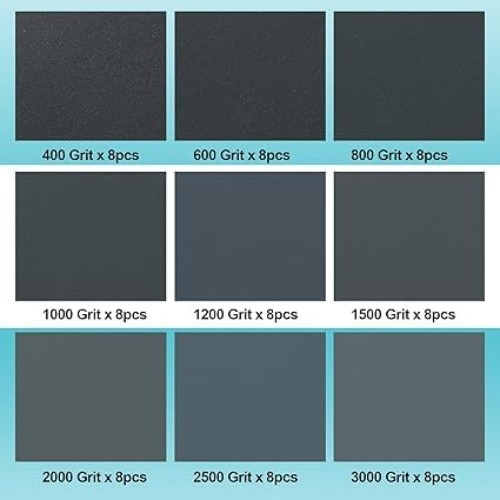 72PCS Wet Dry Sandpaper Assortment, 400-3000 Grit, 9 X 3.6 Inch