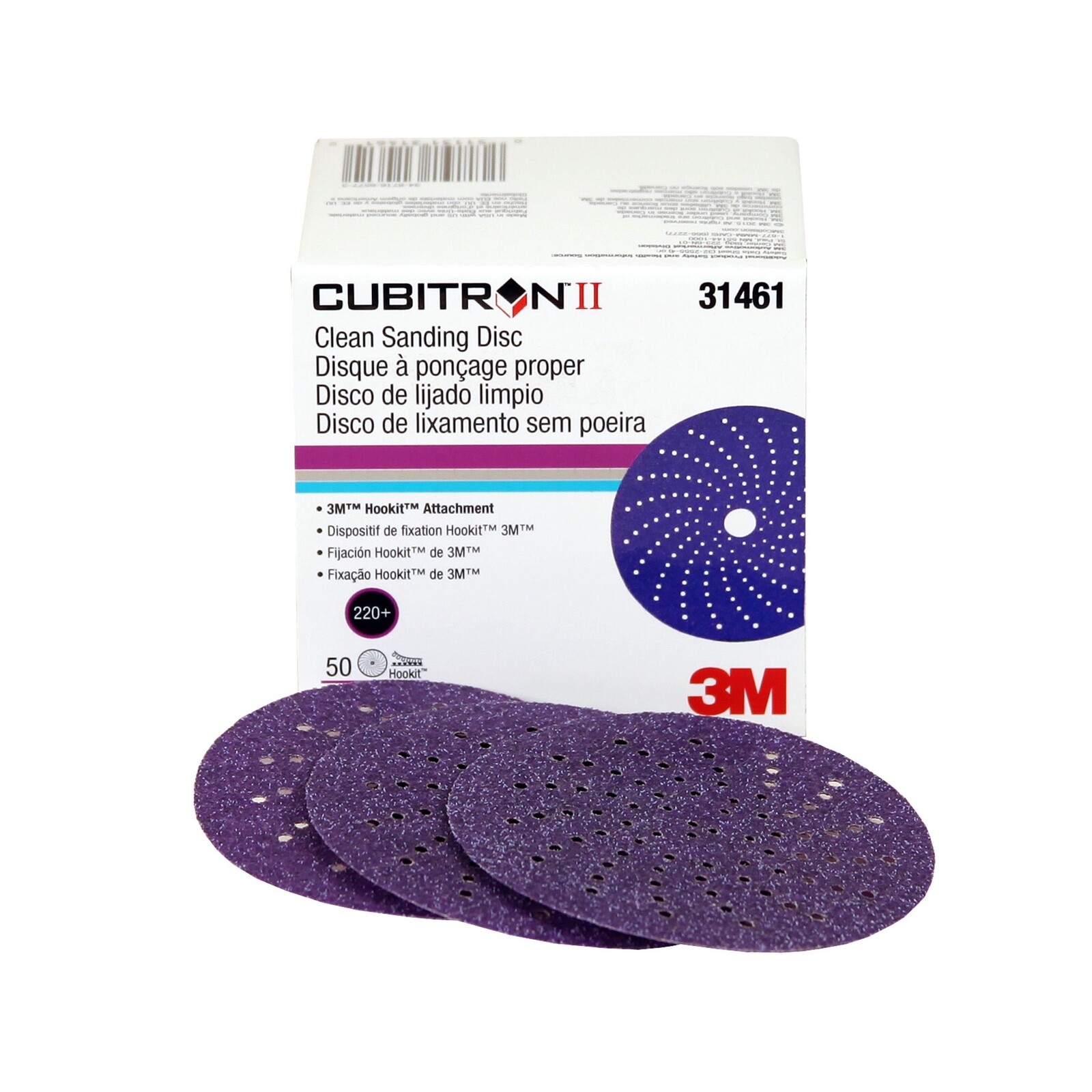 3M 31461 3″ 220 Grit Cubitron II Clean Sanding Hookit Abrasive Discs 50/Box