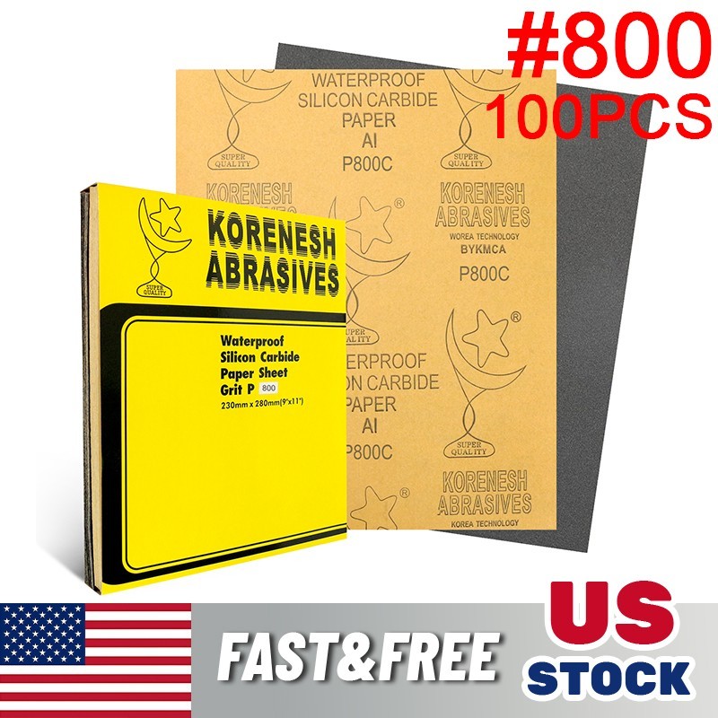 100Pcs Sandpaper Sanding Sheet 800 Grit Wet & Dry For Wood Car Metal Factory