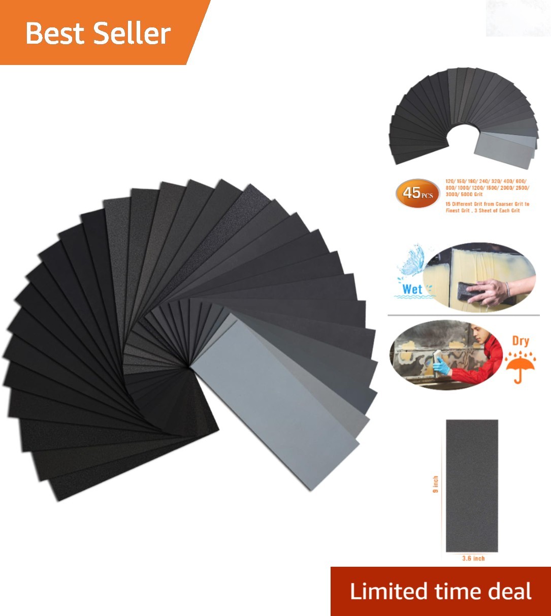 45PCS Sandpaper Assorted Grit Waterproof Wet Dry 120-5000 for Wood Metal Auto…