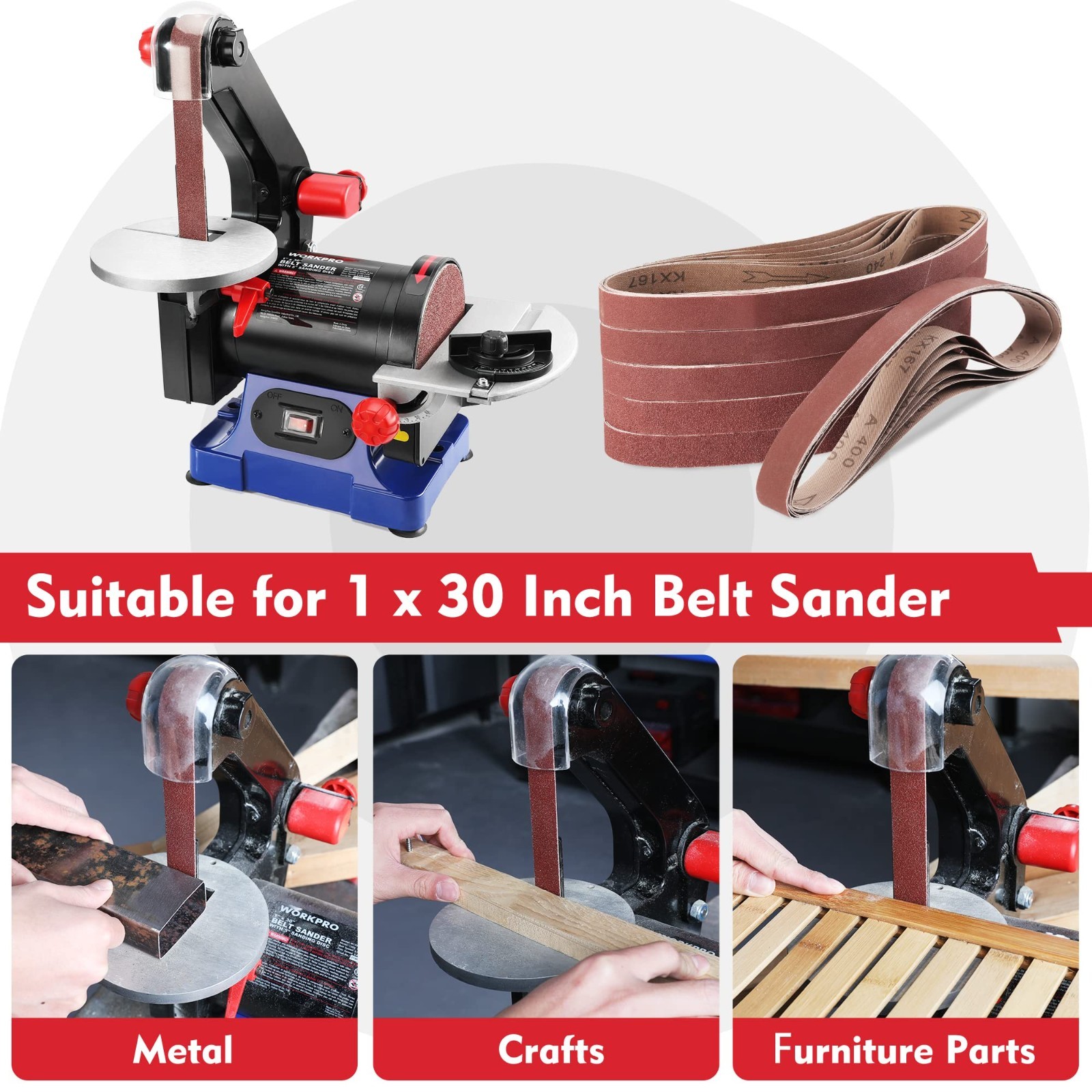 36-Pack Sanding Belts 1″x30″ Aluminum Oxide – 60/80/120/180/240/400 Grits for Wo