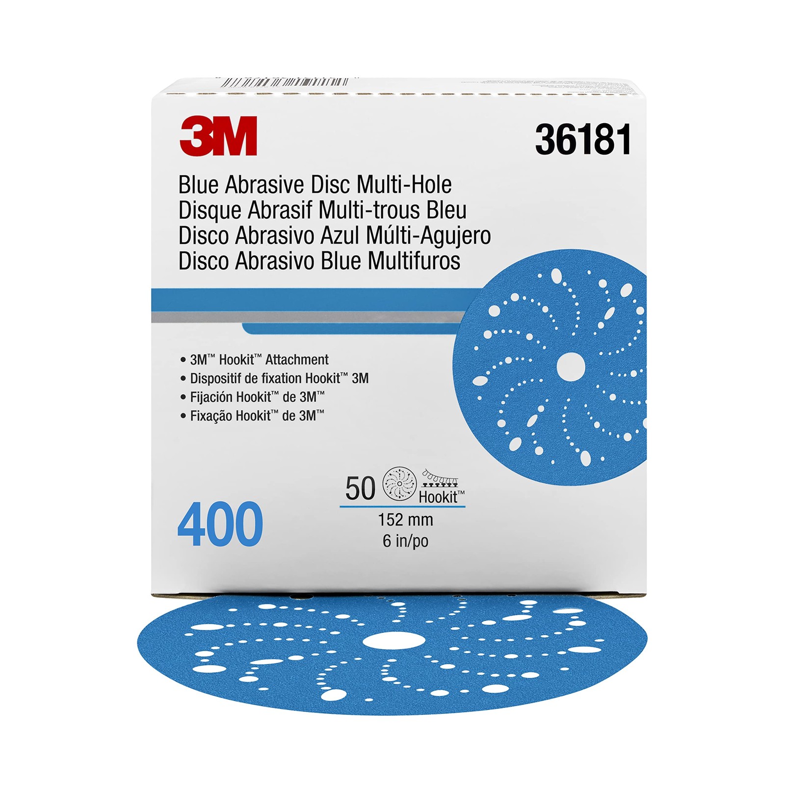 3M Hookit Blue Abrasive Discs 36181, Multi-Hole, 6 in, 6 in diameter,