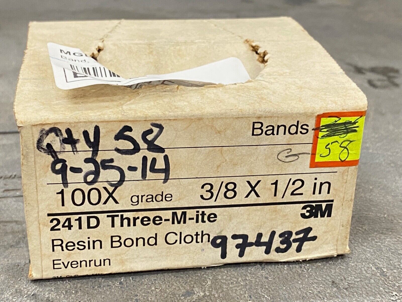 58 new 3M 241D THREE-M-ITE 3/8″ x 1/2″ 100-X Grit, RB Cloth Evenrun Bands/Drums