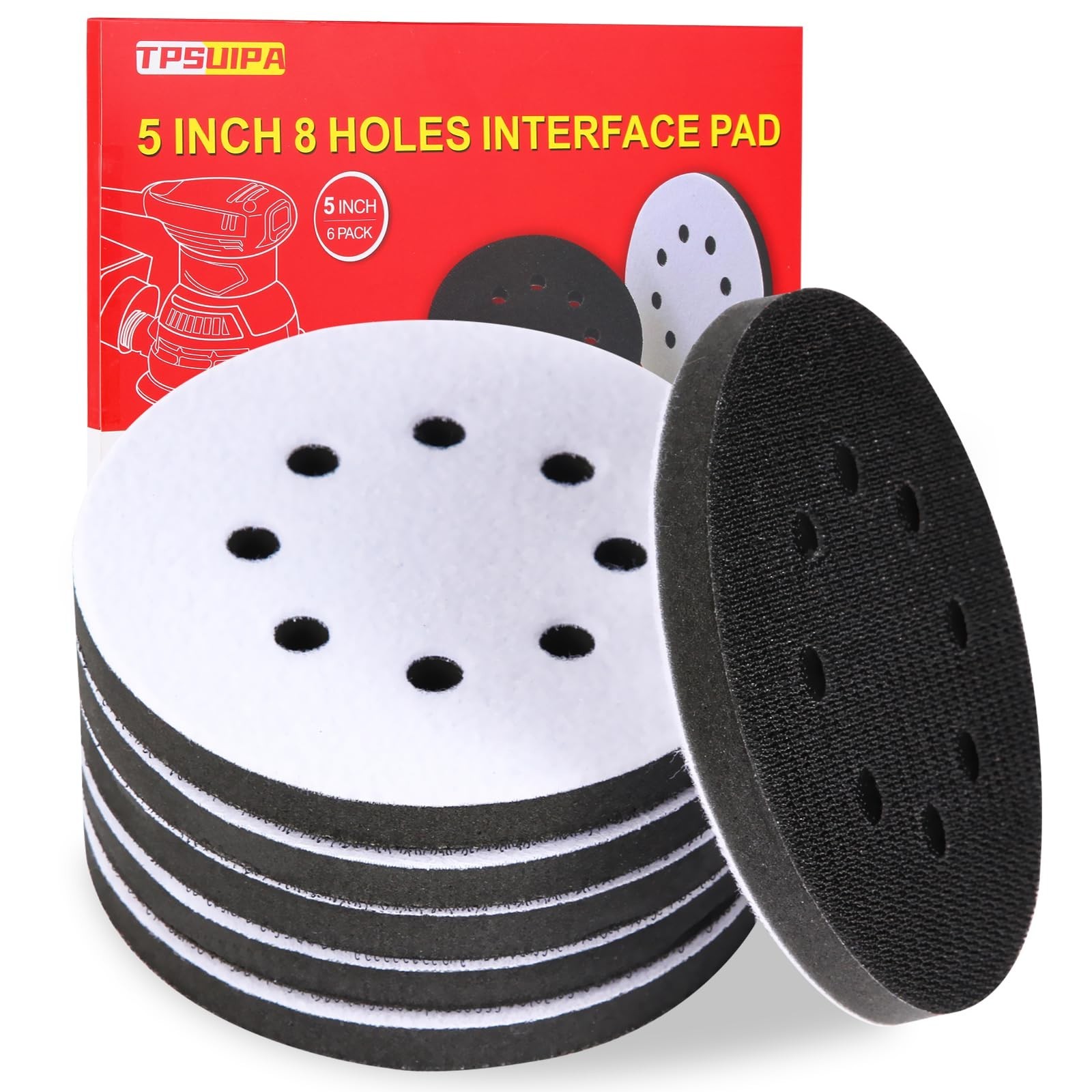 6pcs 5″ 8 Hole Hook & Loop Soft Interface Pads Orbital Sander Foam Pad Set NEW