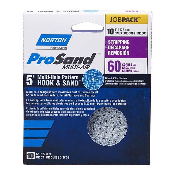 Norton ProSand MULTI-AIR 5″ Multi-Hole Pattern Hook & Sand Disc 60 grit 10 pack