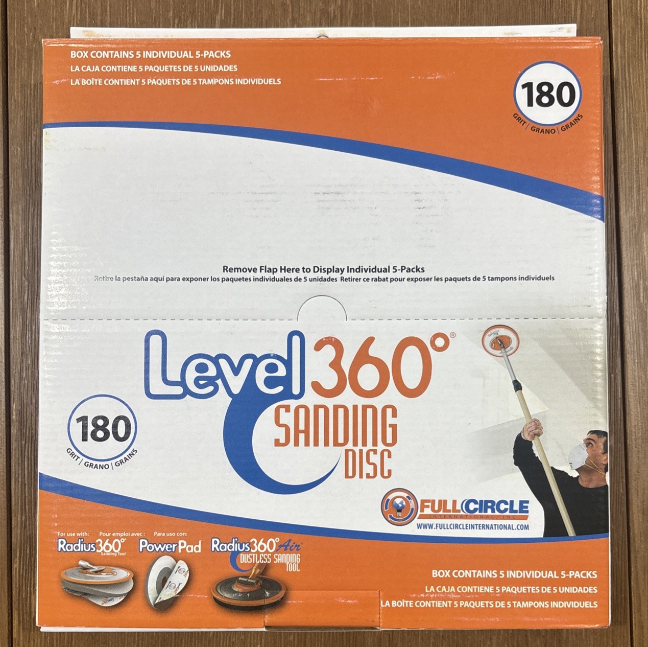 LEVEL 360 Sanding Disc 180 Grit – Case Of 5 X 5 Packs (25 Discs) – Use W/ PC7800