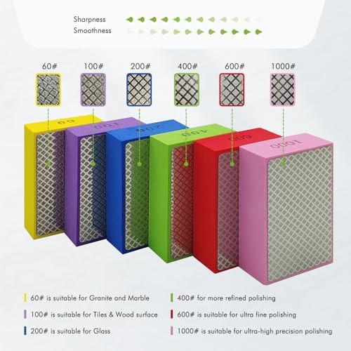 6 Pack Diamond Polishing Pads, Diamond Sanding Blocks for Tile Glass 6PCS
