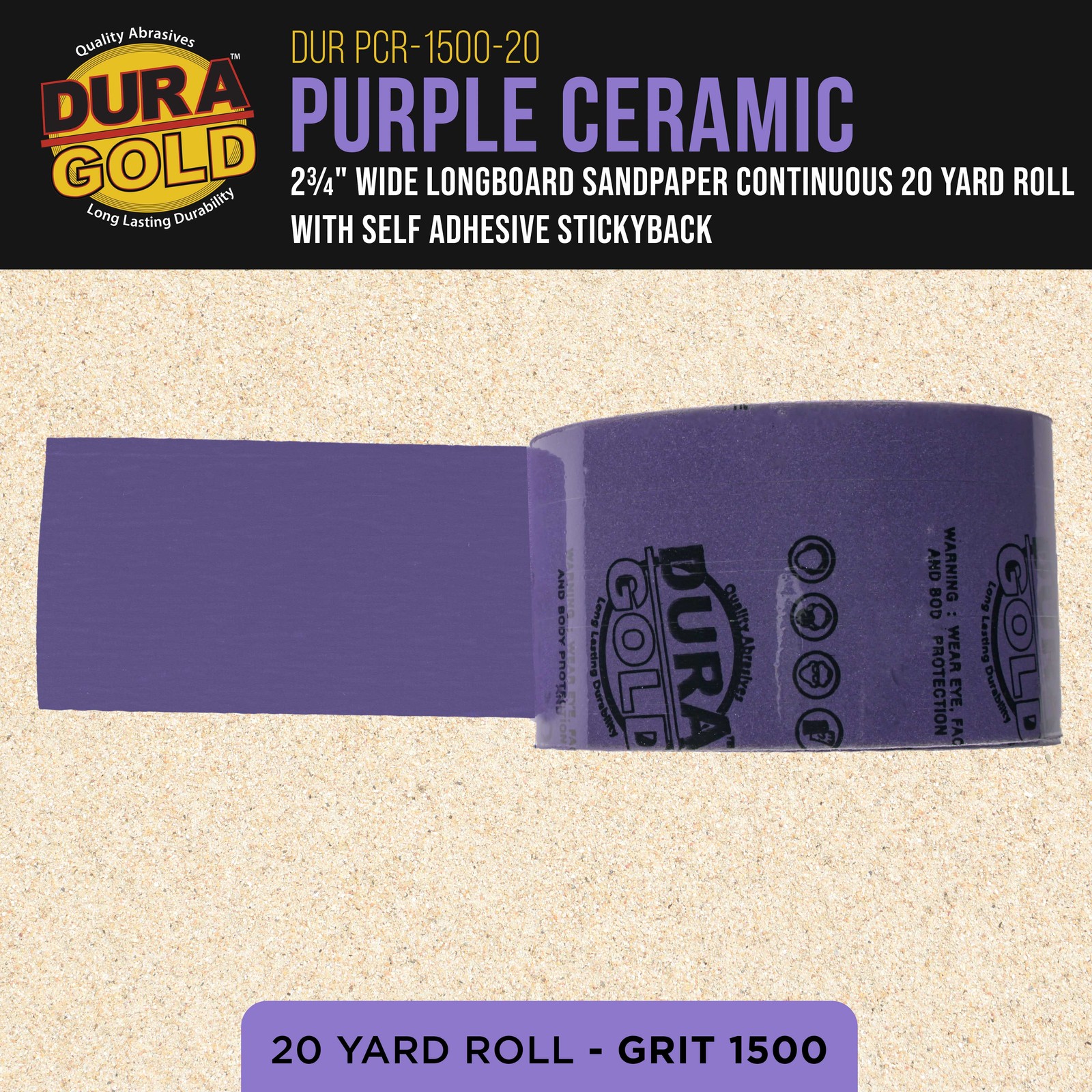 1500 Grit Purple Ceramic 2.75″ x 20 Yard Roll Self Adhesive Longboard Sandpaper