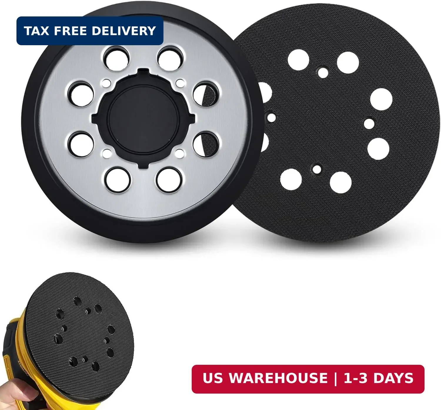 2 Pack Sander Replacement Pad for Dewalt, 5-Inch 8 Holes Hook and Loop Aluminum