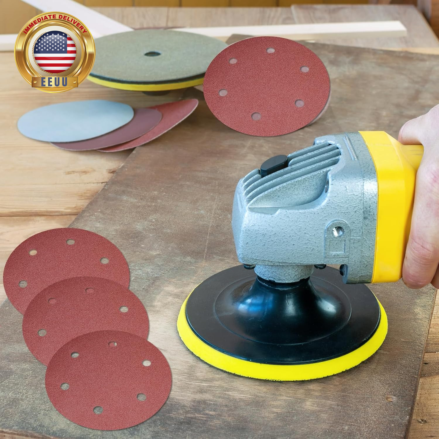12PCS 9 Inch Sanding Discs 60 Grit, 6 Hole Hook and Loop Sandpaper, round Sandin