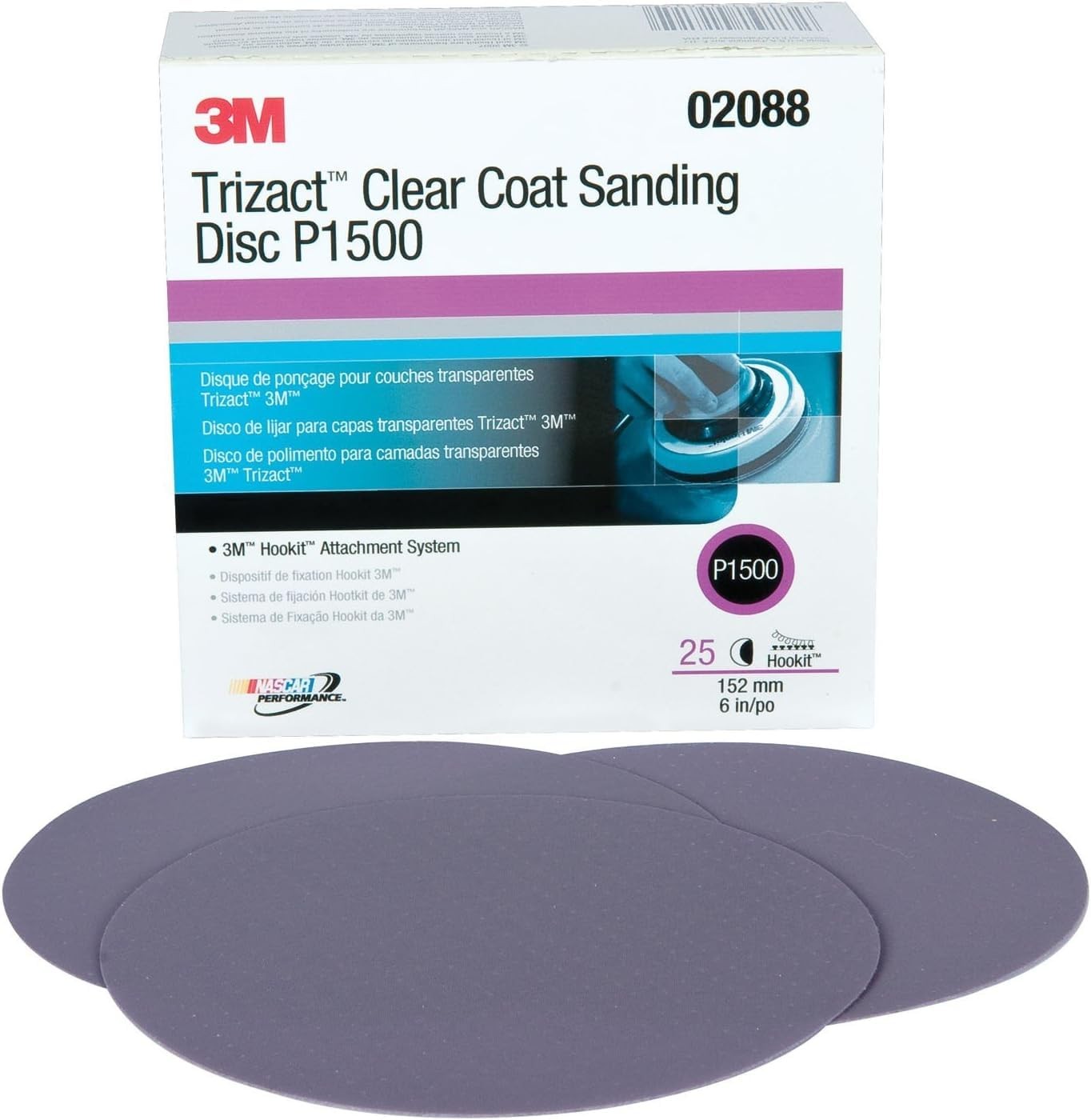 3M 02088 Trizact Hookit 6″ P1500 Grit Clear Coat Sanding Disc, (Box 6 inches