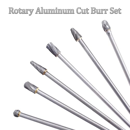 6Pcs 10mm Rotary Aluminum Cut Burr Set 6mm 1/4 Inch Head 150mm Carbide Bit