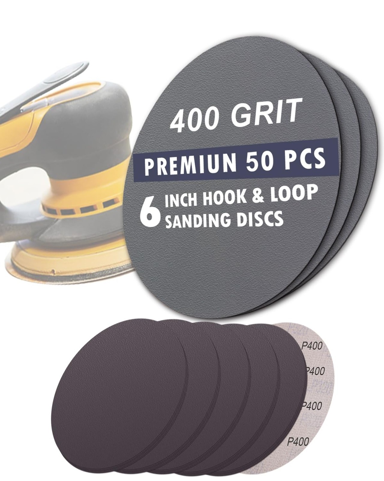 50Pcs 6 Inch Wet Dry Sanding Paper Discs Hook and Loop, 400 Fine Grit Sandpap…