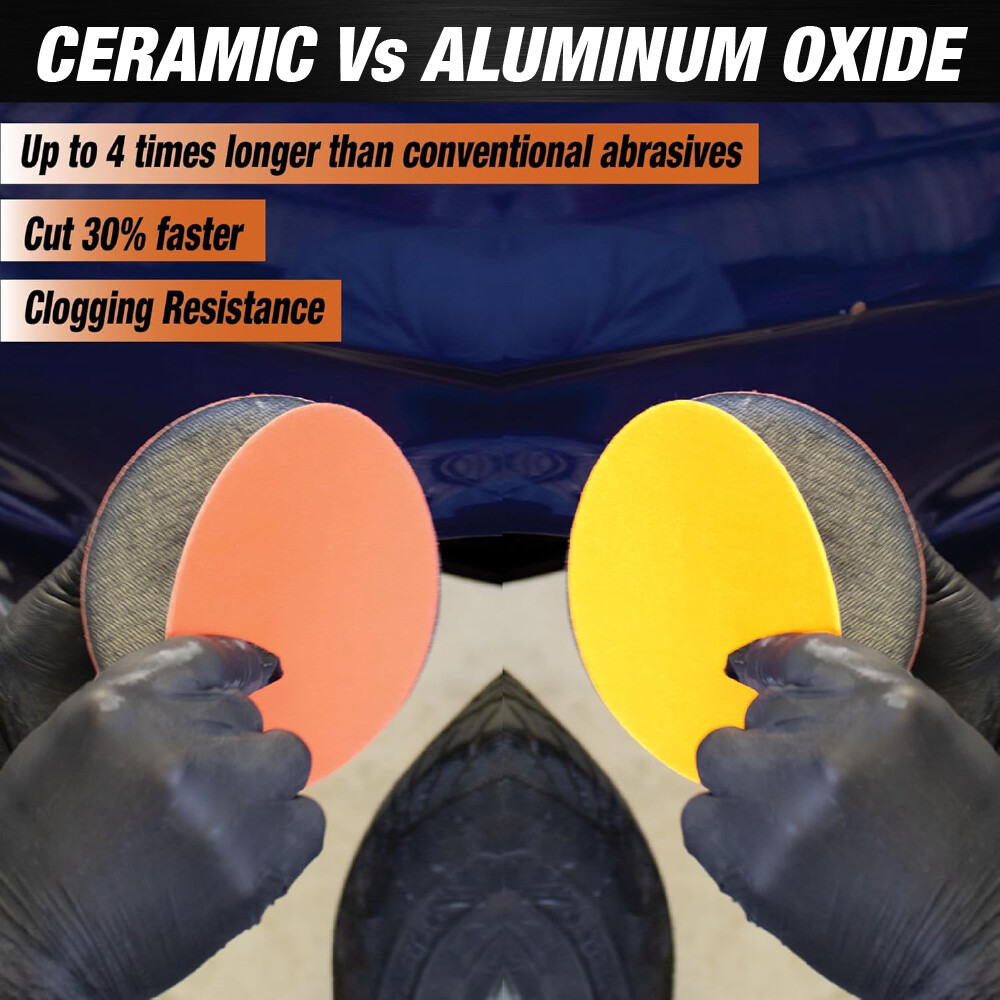 6” Premium Ceramic Grain Orange PSA Discs, No Hole, Self Adhesive Back