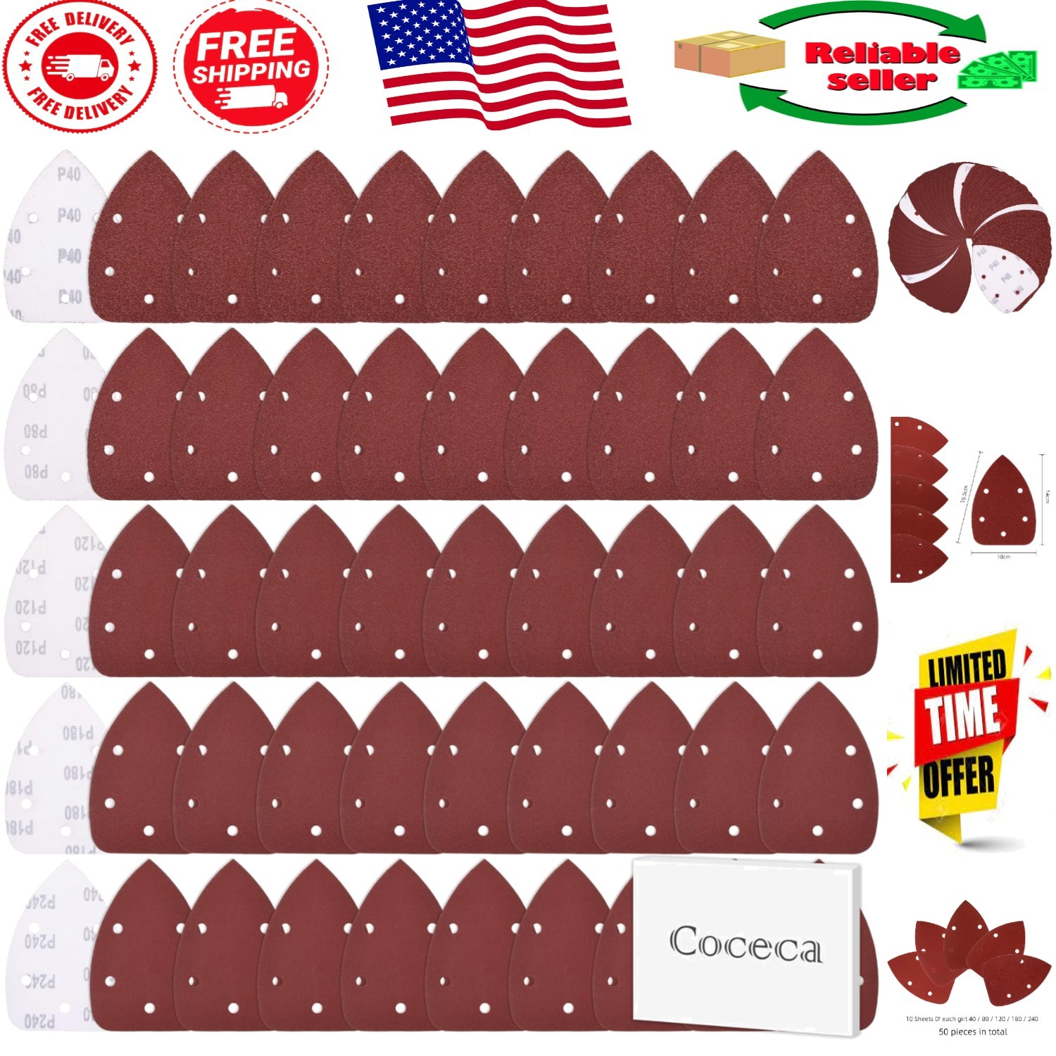 Complete 50-Piece Assorted Sandpaper Pack for Mouse Sanders – All Grits Included