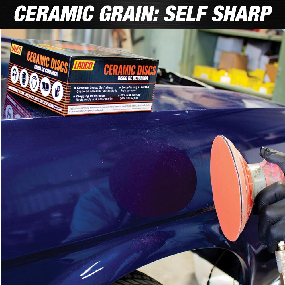 6” Premium Ceramic Grain Orange PSA Discs, No Hole, Self Adhesive Back
