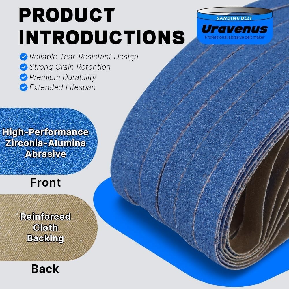 1/2 x 18 Inch Sanding Belts, 36 Pcs 60 Grit, Zirconia Sanding Belts for Medium-D