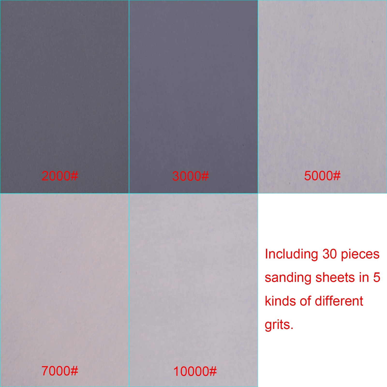 30 Pieces Wet and Dry Sandpaper Fine Grit 2000 3000 5000 7000 10000 High Grit
