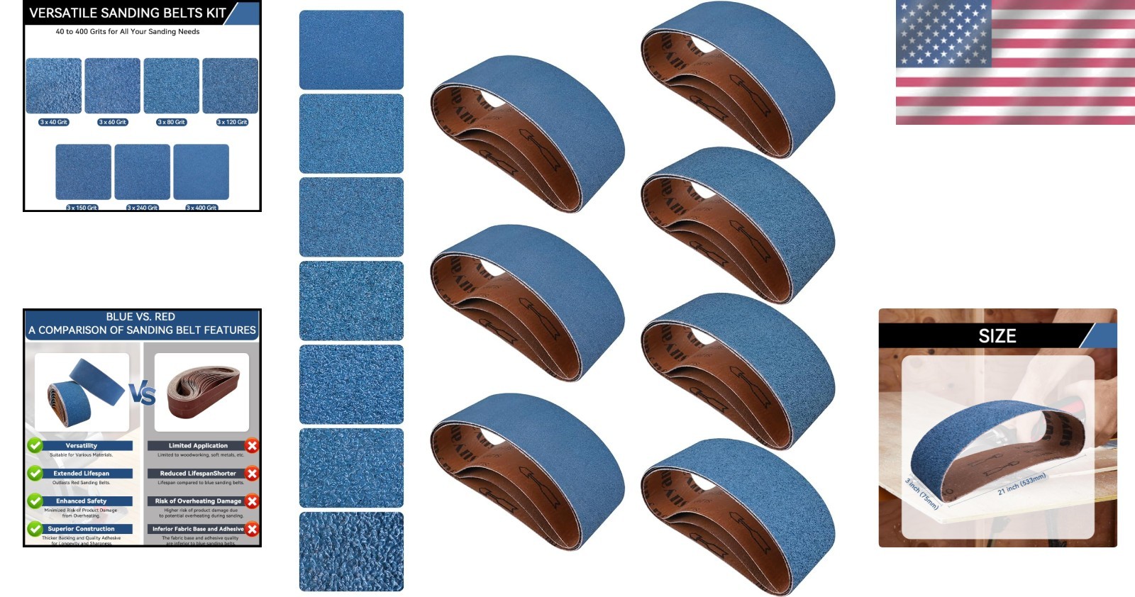 Multipurpose Zirconia Sanding Belts – 21 Pcs 3×21 Inch for Car & Furniture